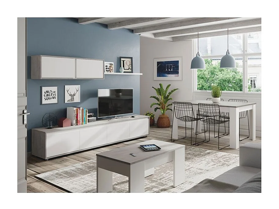 MESA CENTRO ELEVABLE 45X100X50CM CEMENTO/ BLANCO ARTIK