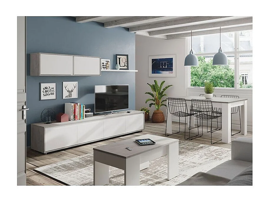 Mesa centro elevable 45x100x50cm cemento/ blanco artik 100X45X50 CM