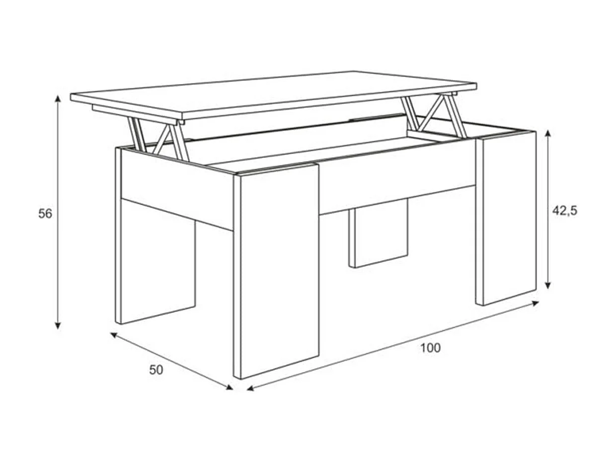 Table basse GOTHAM avec plateau relevable et rangement - Blanc et Béton
