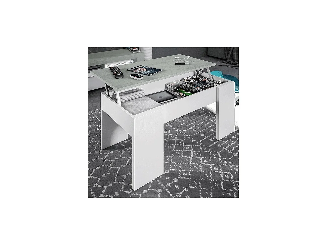 Mesa de centro de baixo custo Blanco Artik (Blanco Mate) - Gris Cemento