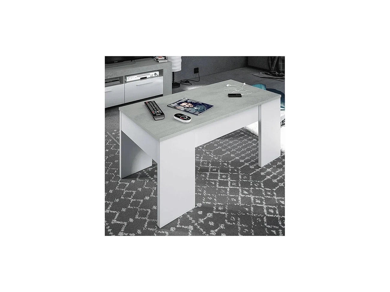 Mesa de centro de baixo custo Blanco Artik (Blanco Mate) - Gris Cemento