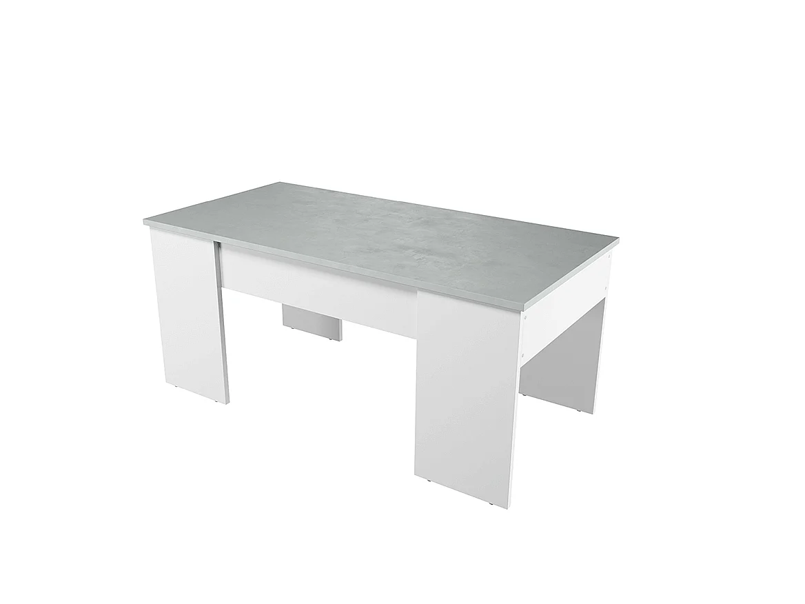 Mesa de centro elevatória Artik de cimento branco com pés de melamina, 100x50x45 cm