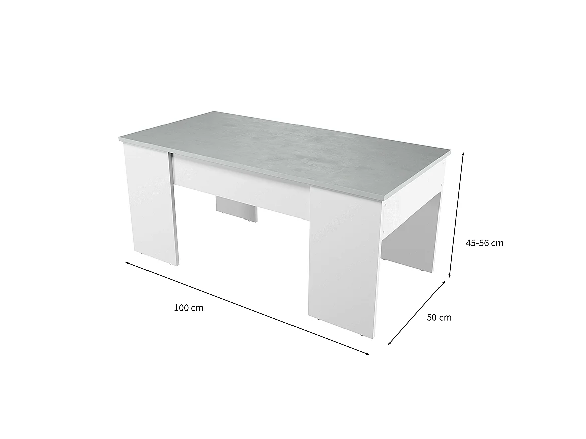 Table basse GOTHAM avec plateau relevable et rangement - Blanc et Béton