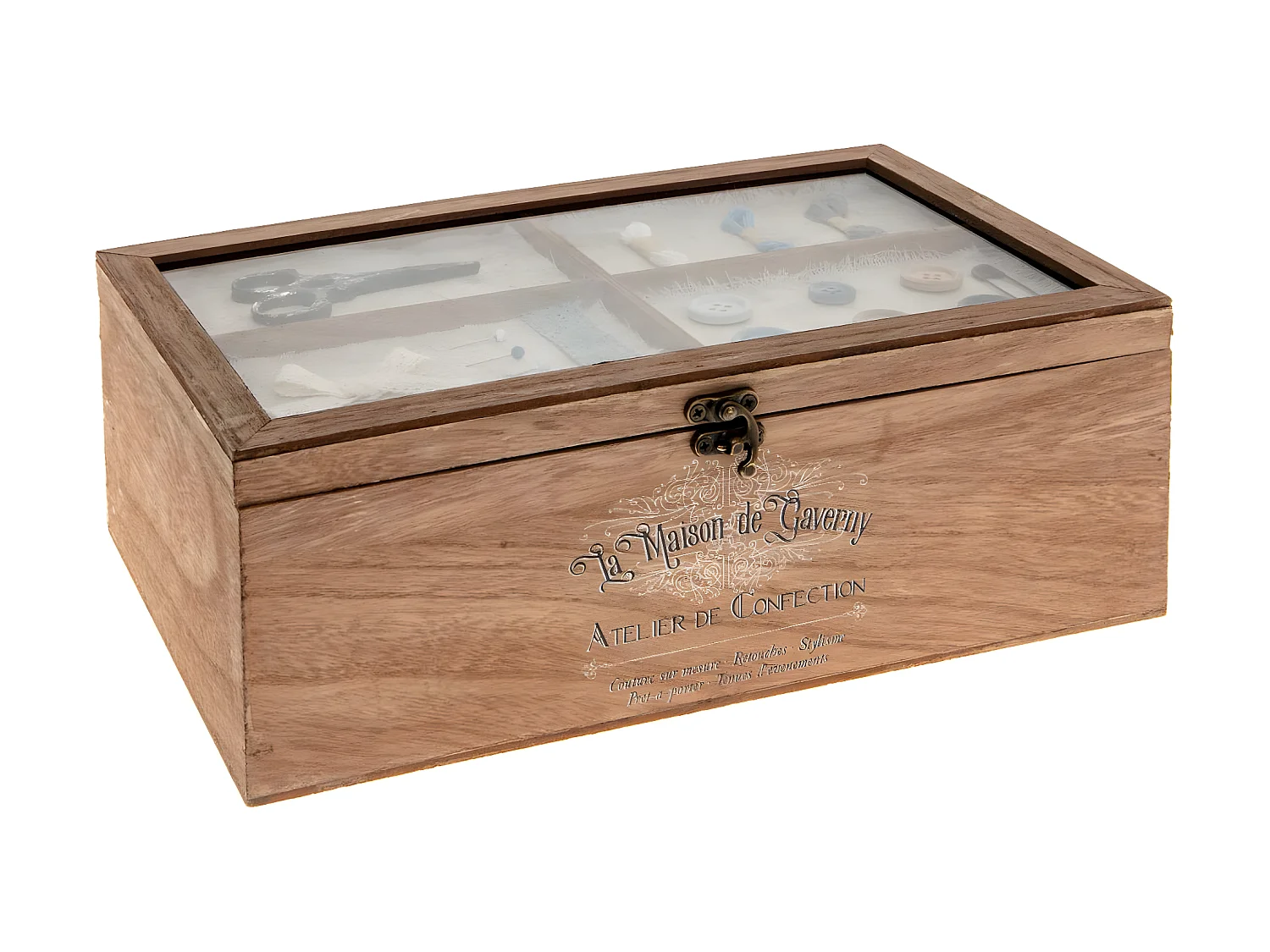 Boîte à couture compartimentée en Bois et Verre