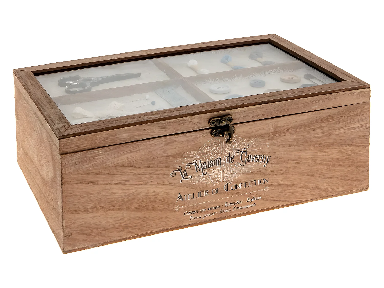 Boîte à couture compartimentée en Bois et Verre