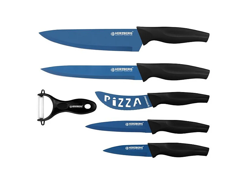Set de 5 couteaux + économe bleu Herzberg HGKL6BLU