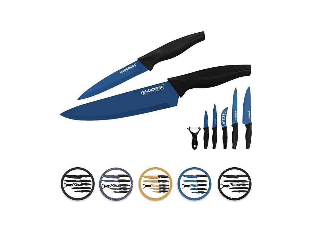 Set de 5 couteaux + économe bleu Herzberg HGKL6BLU
