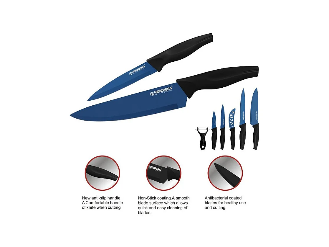 Set de 5 couteaux + économe bleu Herzberg HGKL6BLU