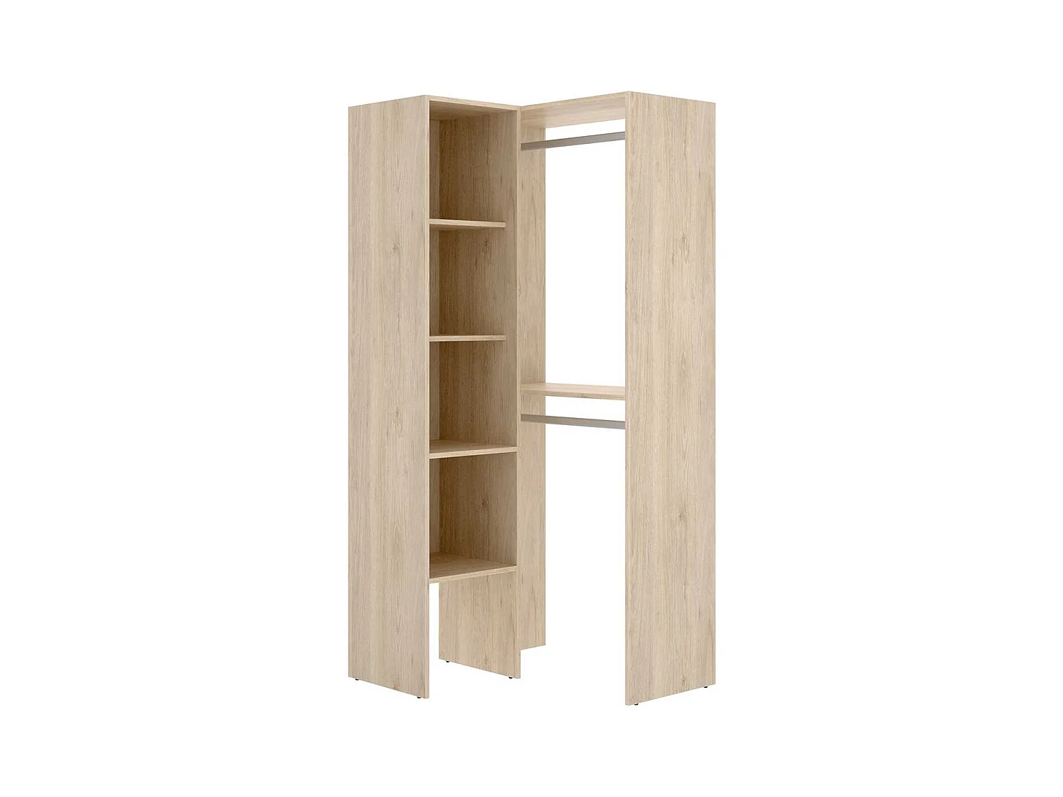 Vestidor rinconero Suit 4 estantes+2 barras para colgar natural