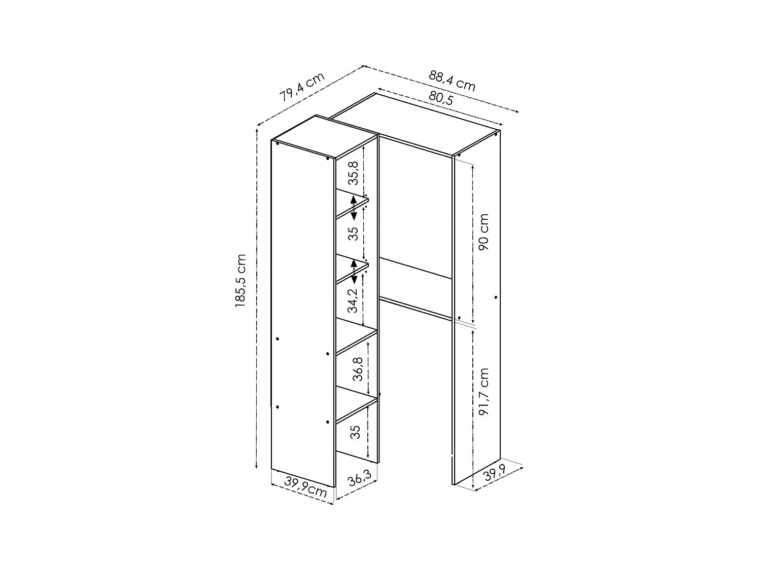 Vestidor rinconero Suit 4 estantes+2 barras para colgar natural