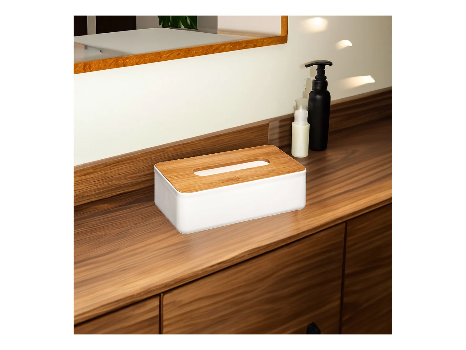 Boite à mouchoirs Blanche avec couvercle en Bambou