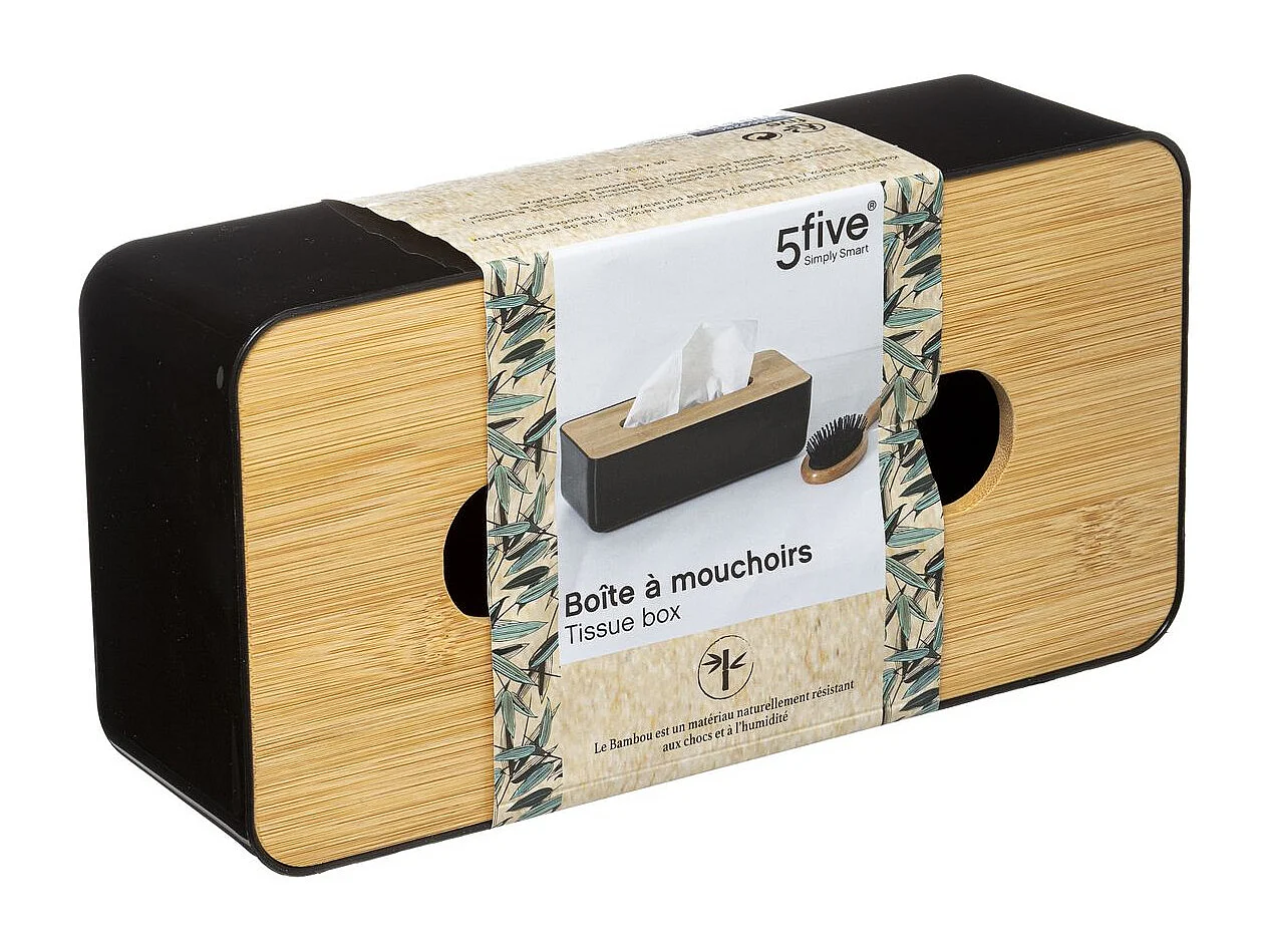 Boite à mouchoirs Noire avec couvercle en Bambou