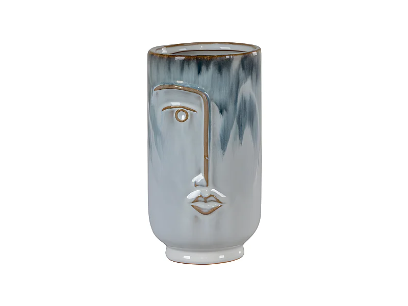 Elena - Vase en céramique avec visage H17cm - Gris bleuté