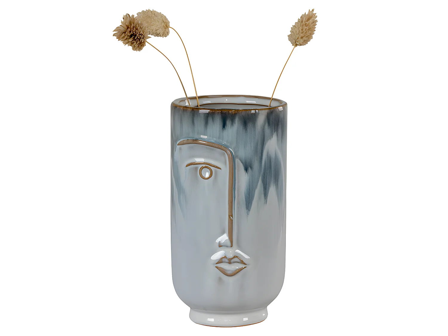Elena - Vase en céramique avec visage H17cm - Gris bleuté