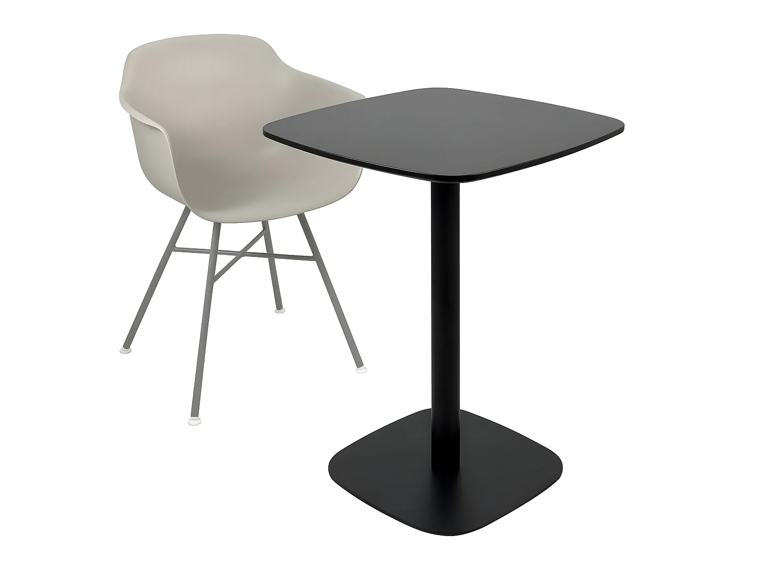 Table bistrot cuisine design, hauteur 75cm, plateau 60x60cm, 1-2 personnes pied métal SILA (Noir)