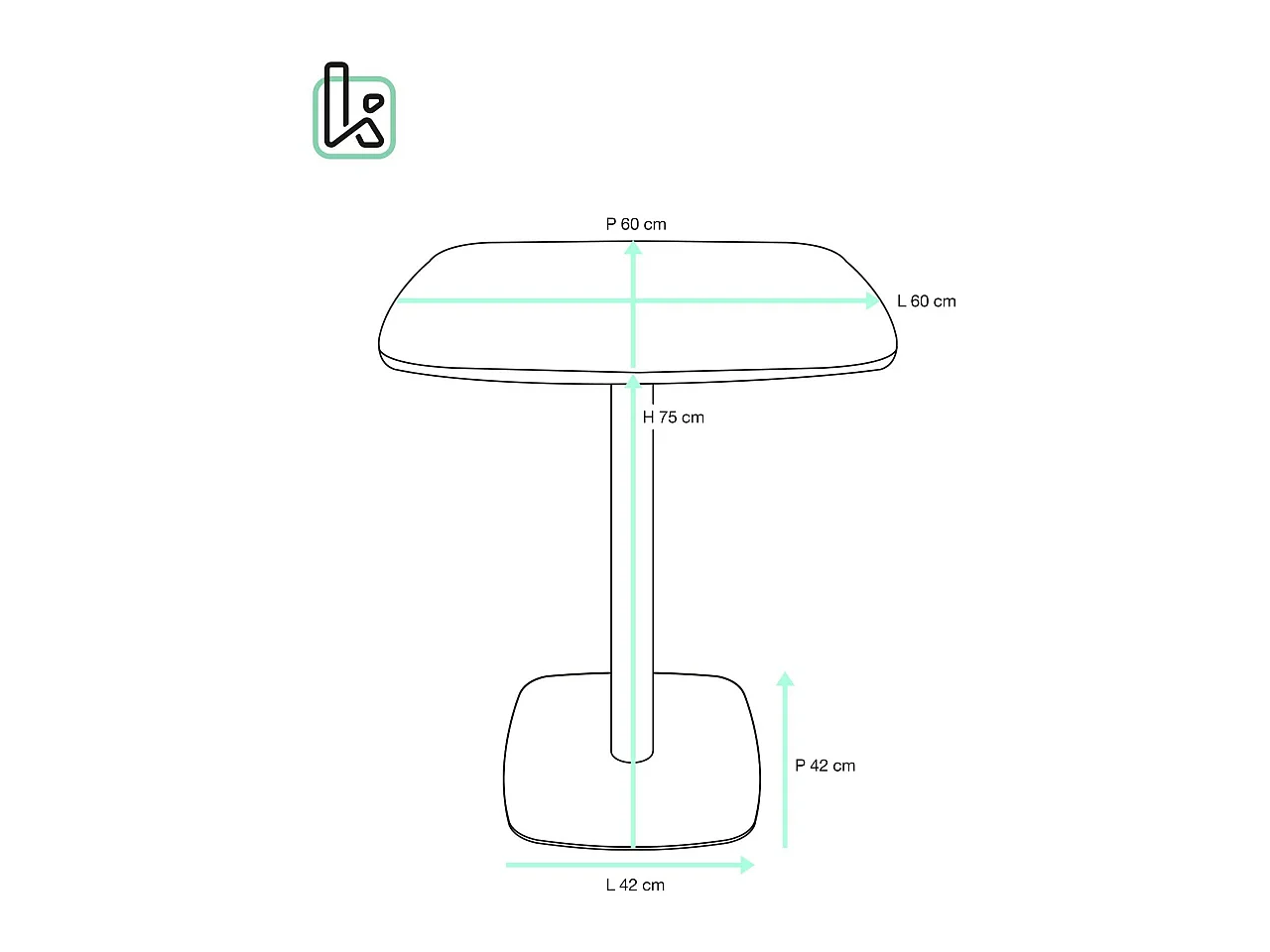 Table bistrot cuisine design, hauteur 75cm, plateau 60x60cm, 1-2 personnes pied métal SILA (Noir)