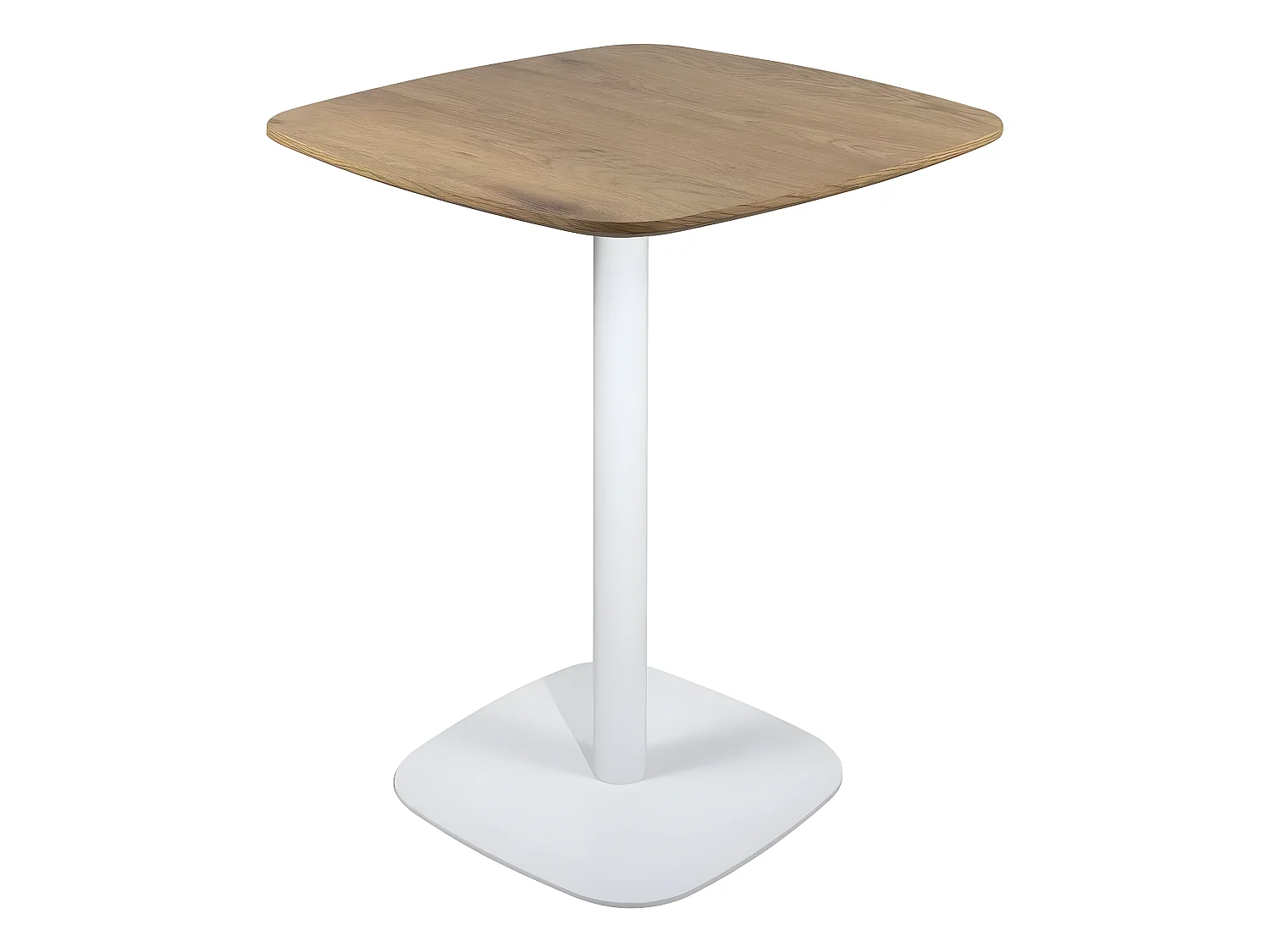 Table bistrot cuisine, 75cm, plateau 60cm, métal SILA (Blanc & imitation chêne)