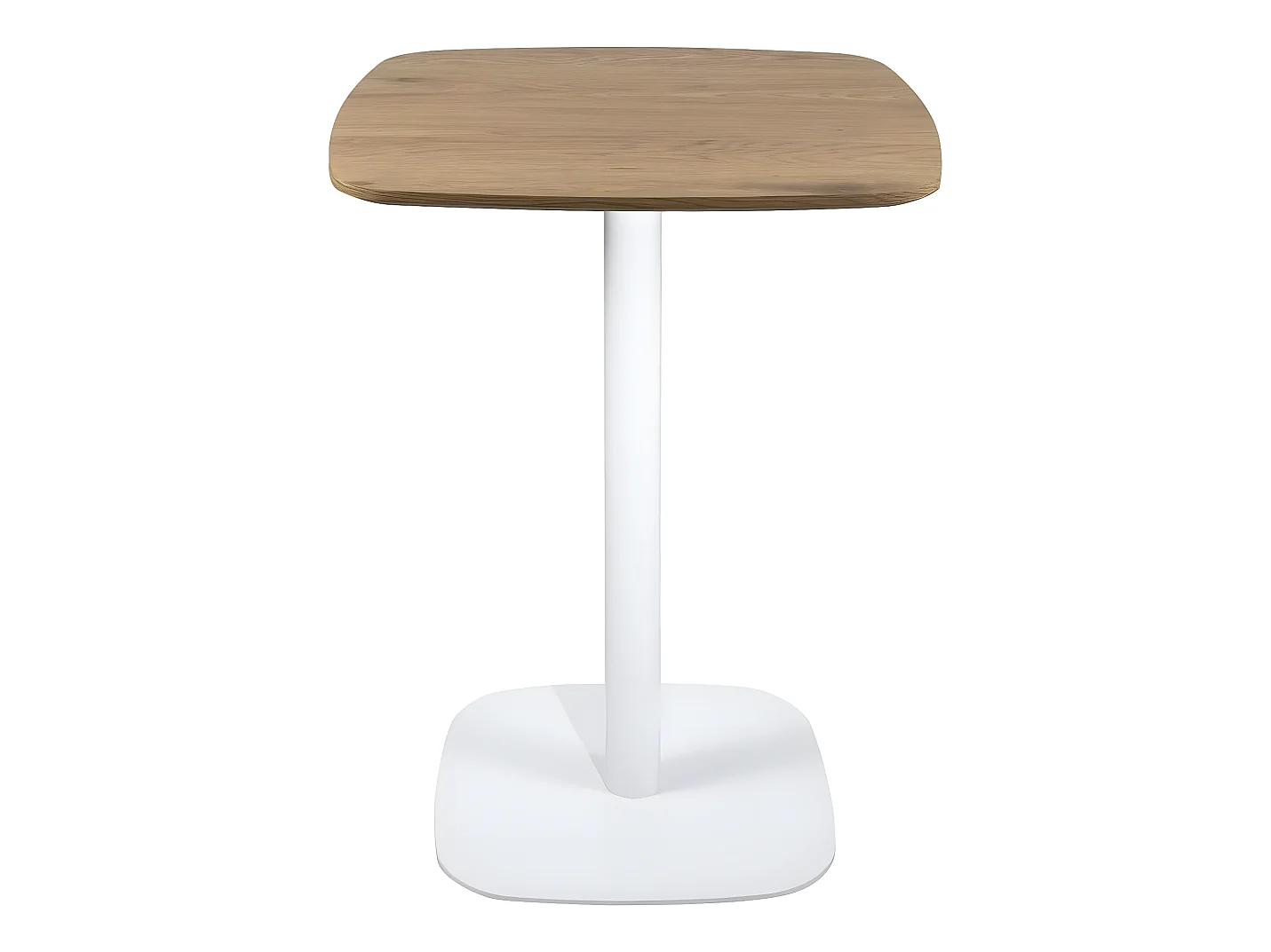 Table bistrot cuisine, 75cm, plateau 60cm, métal SILA (Blanc & imitation chêne)