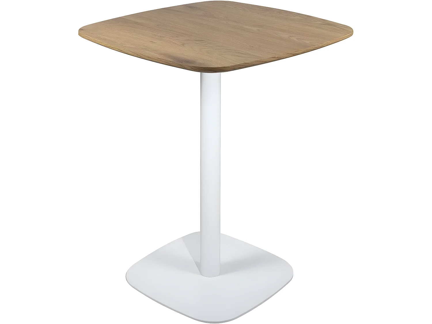 Mesa de bistró de cocina, altura de 75 cm, tablero de 60x60 cm, 1-2 personas, pata de metal SILA (Blanco y madera)