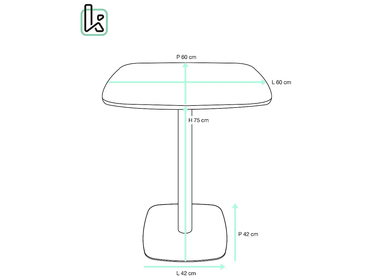 Mesa de bistró de cocina, altura de 75 cm, tablero de 60x60 cm, 1-2 personas, pata de metal SILA (Blanco y madera)
