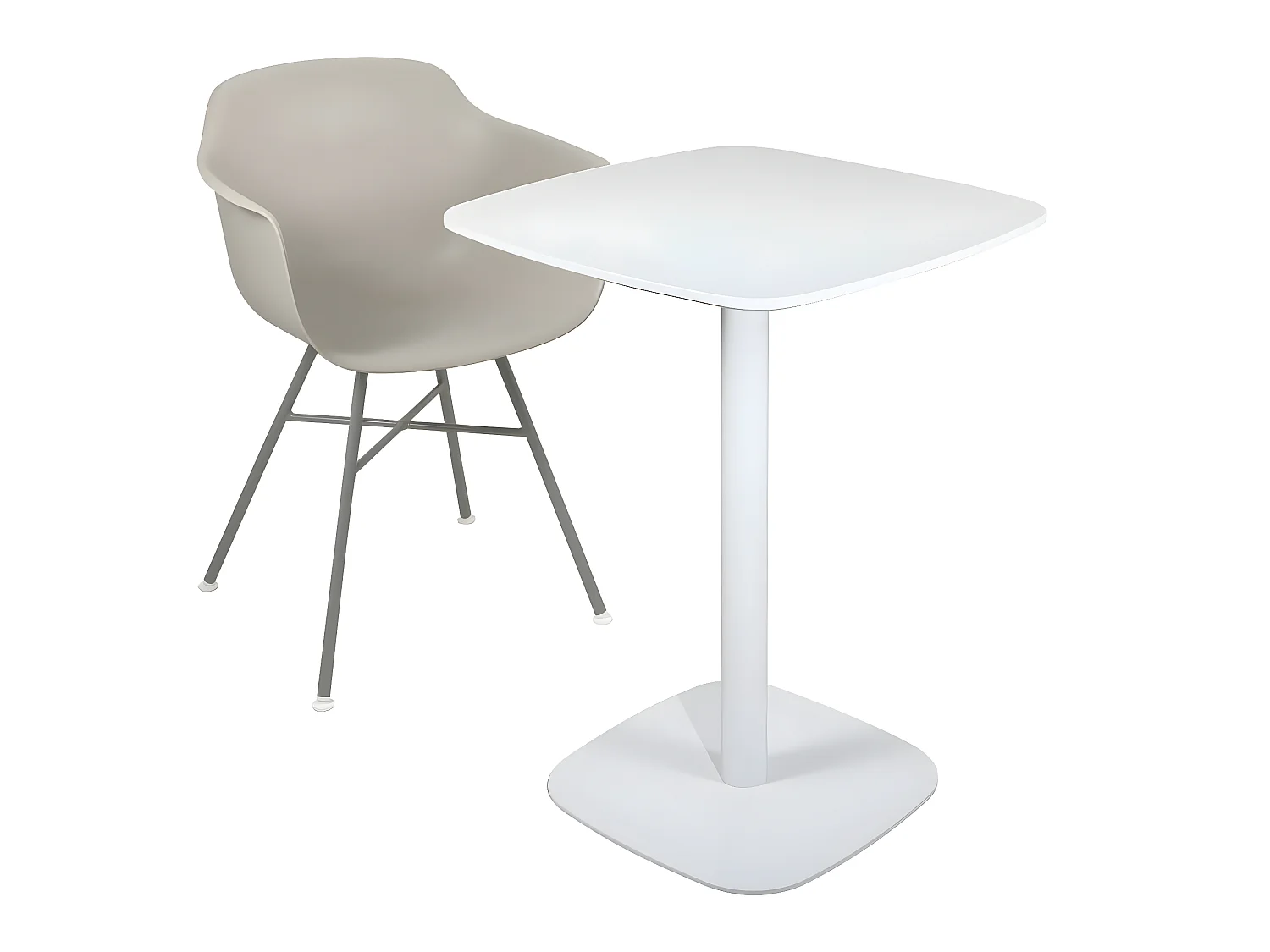 Table bistrot cuisine design, hauteur 75cm, plateau 60x60cm, 1-2 personnes pied métal SILA (Blanc)
