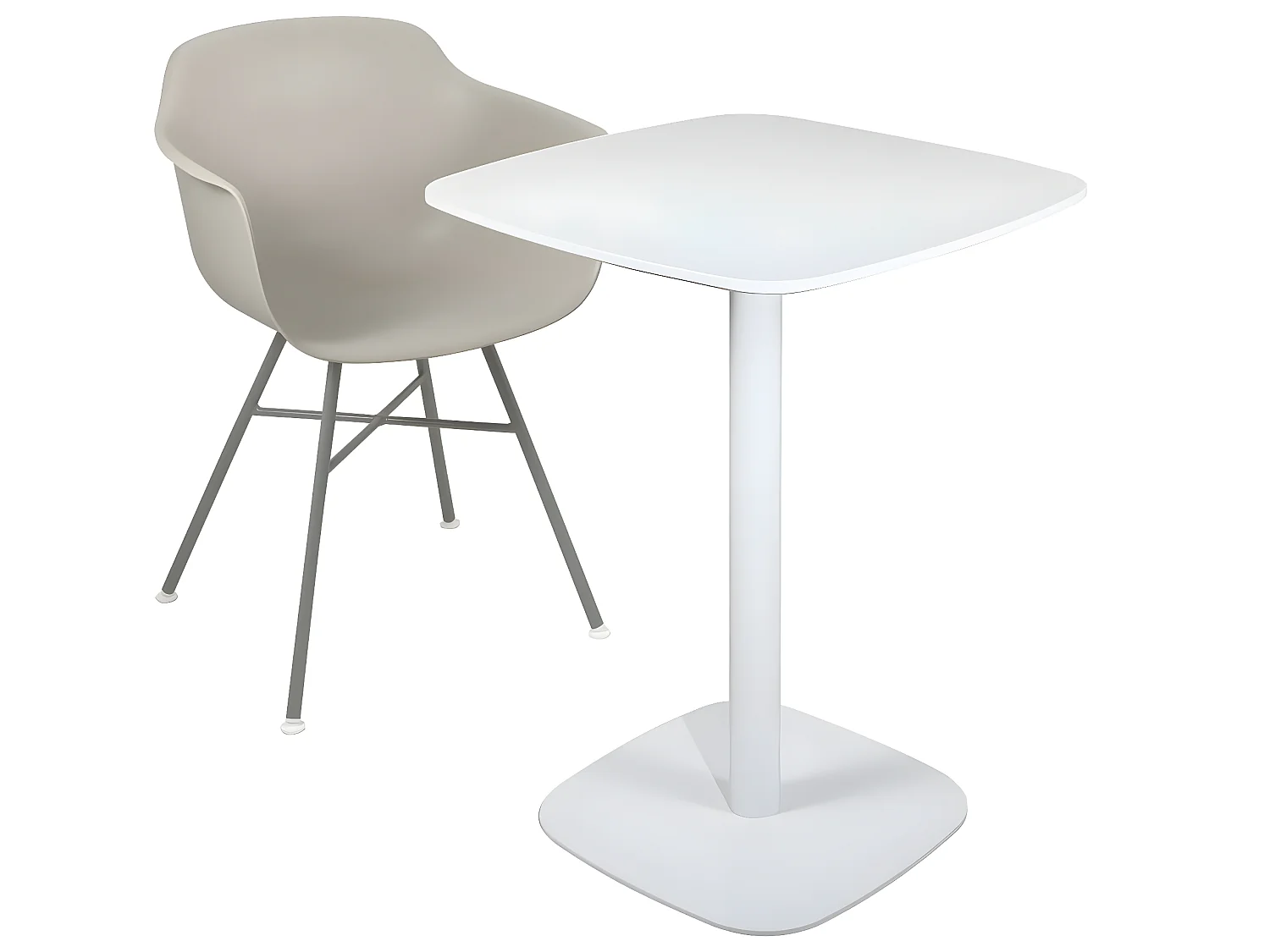 Table bistrot cuisine design, hauteur 75cm, plateau 60x60cm, 1-2 personnes pied métal SILA (Blanc)