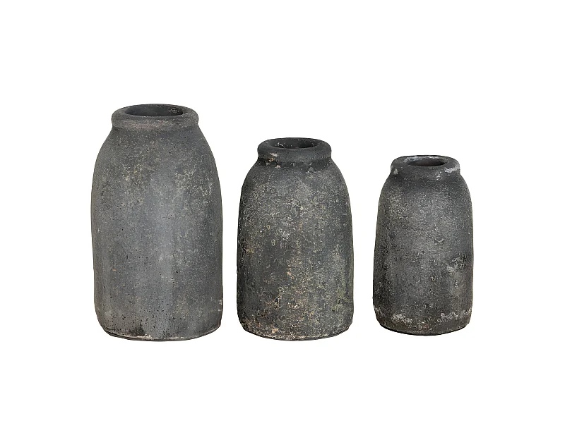 Velas - Lot de 3 vases en terre cuite à effet vieilli : Couleur - Gris foncé