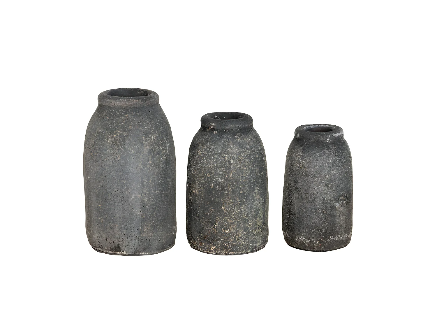 Velas - Lot de 3 vases en terre cuite à effet vieilli : Couleur - Gris foncé