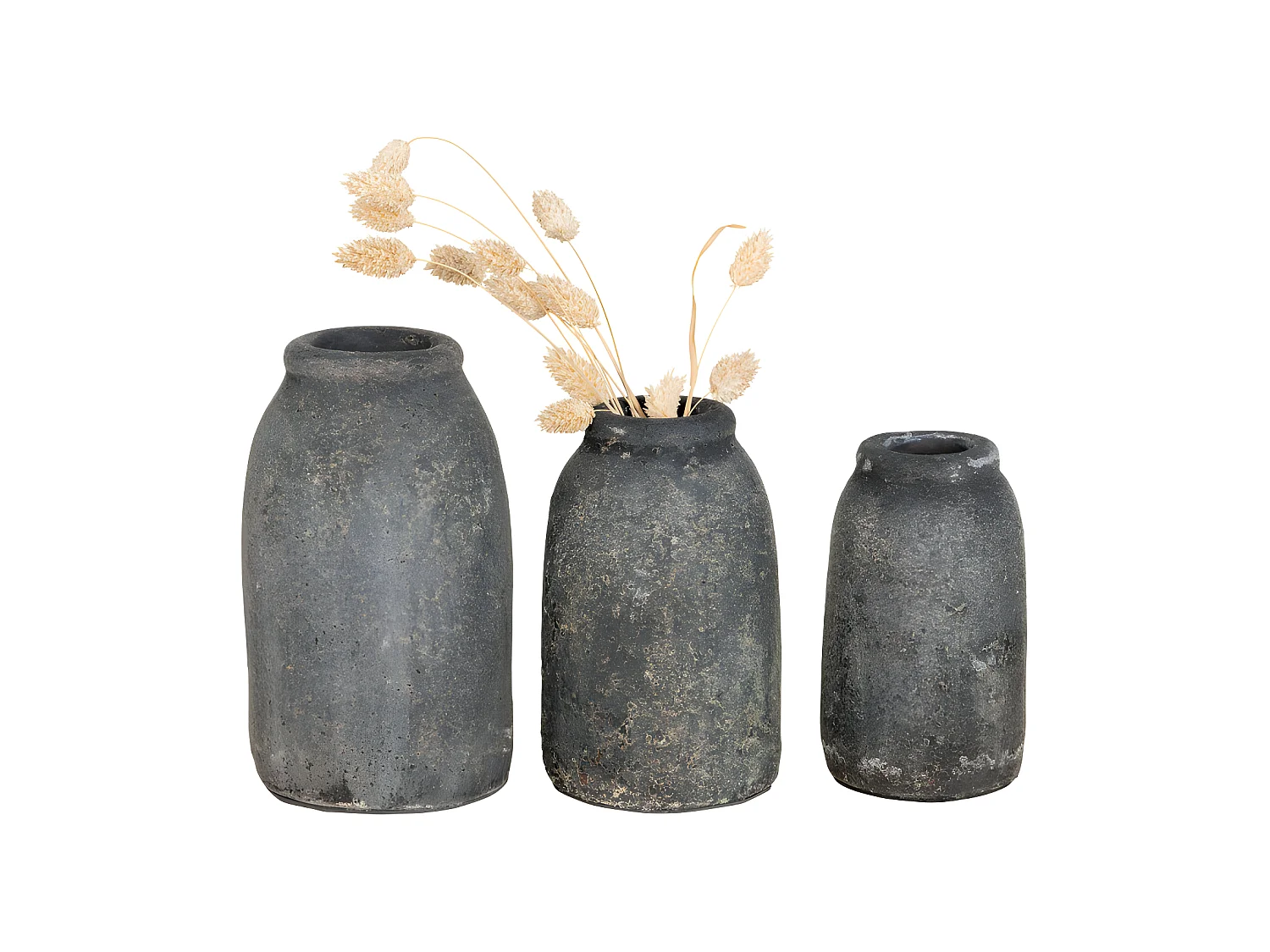 Velas - Lot de 3 vases en terre cuite à effet vieilli : Couleur - Gris foncé