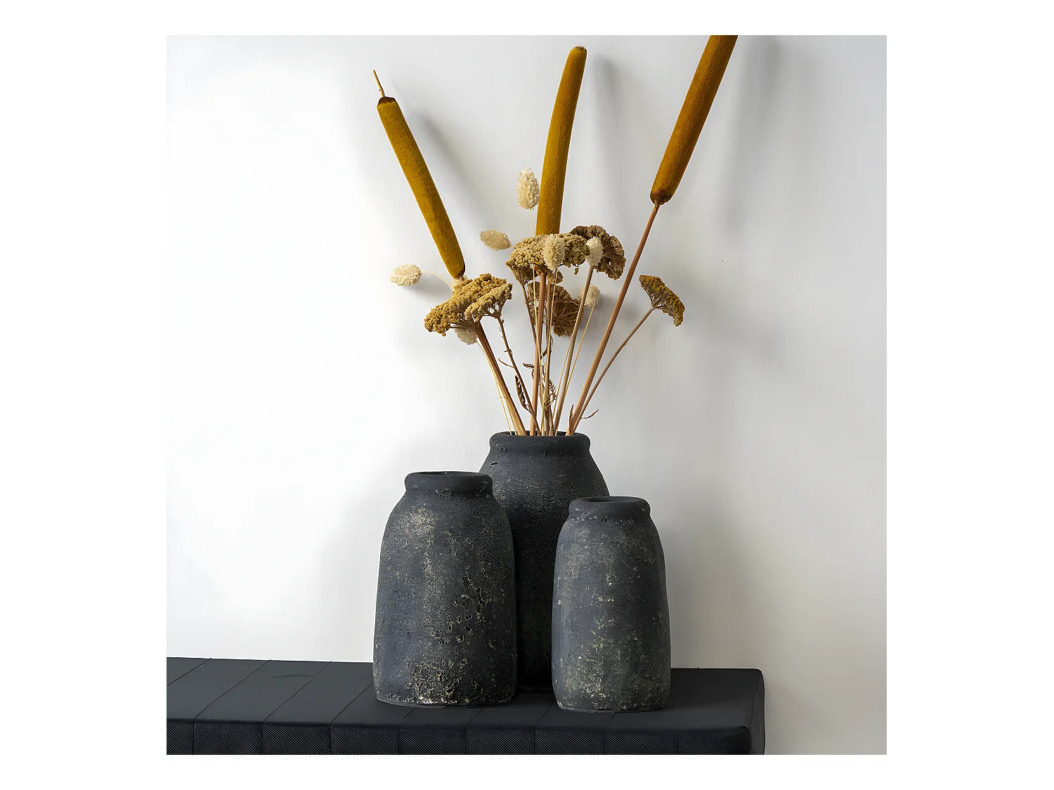 Velas - Lot de 3 vases en terre cuite à effet vieilli : Couleur - Gris foncé