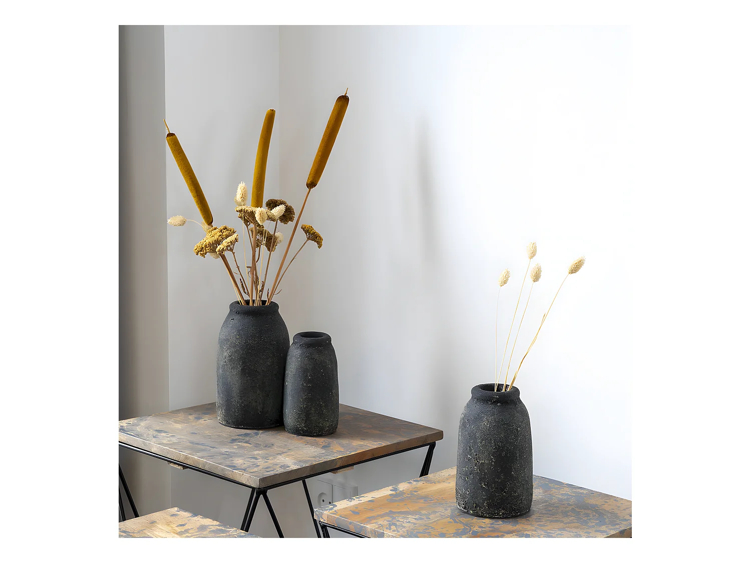 Velas - Lot de 3 vases en terre cuite à effet vieilli : Couleur - Gris foncé