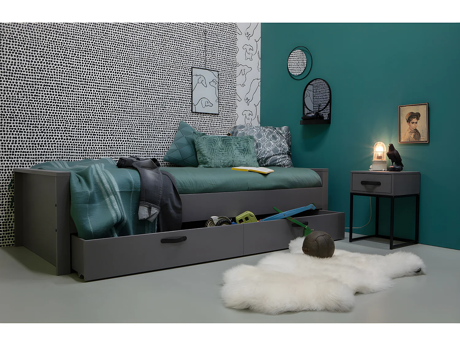 Morris - Lit en pin massif 90x200cm - Gris