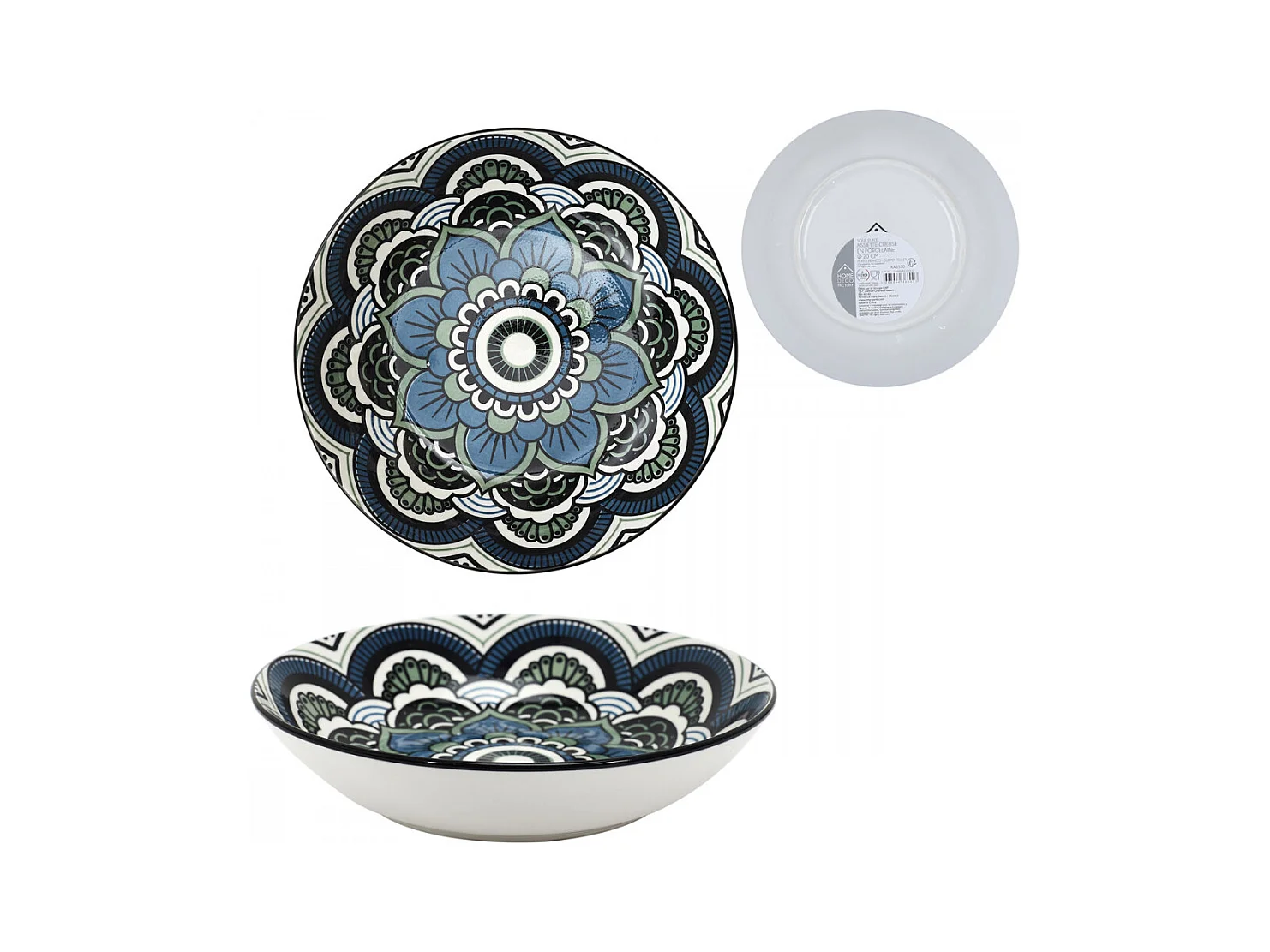 Assiette Mandala Creuse Bleu D20cm Bleu