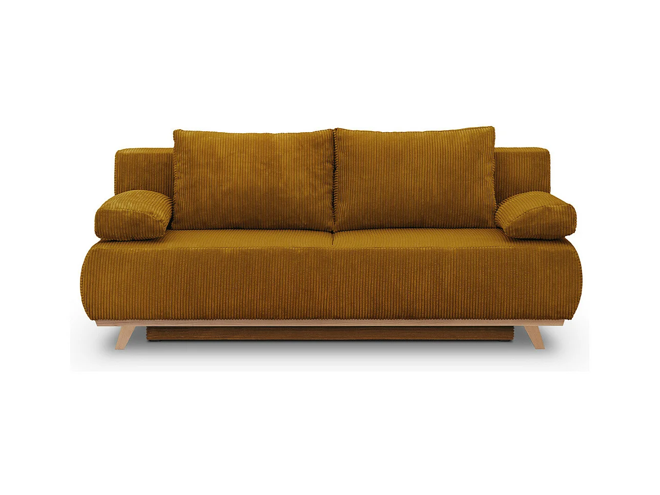 Canapé convertible 3 places avec coffre de rangement en velours côtelé jaune moutarde - Laria