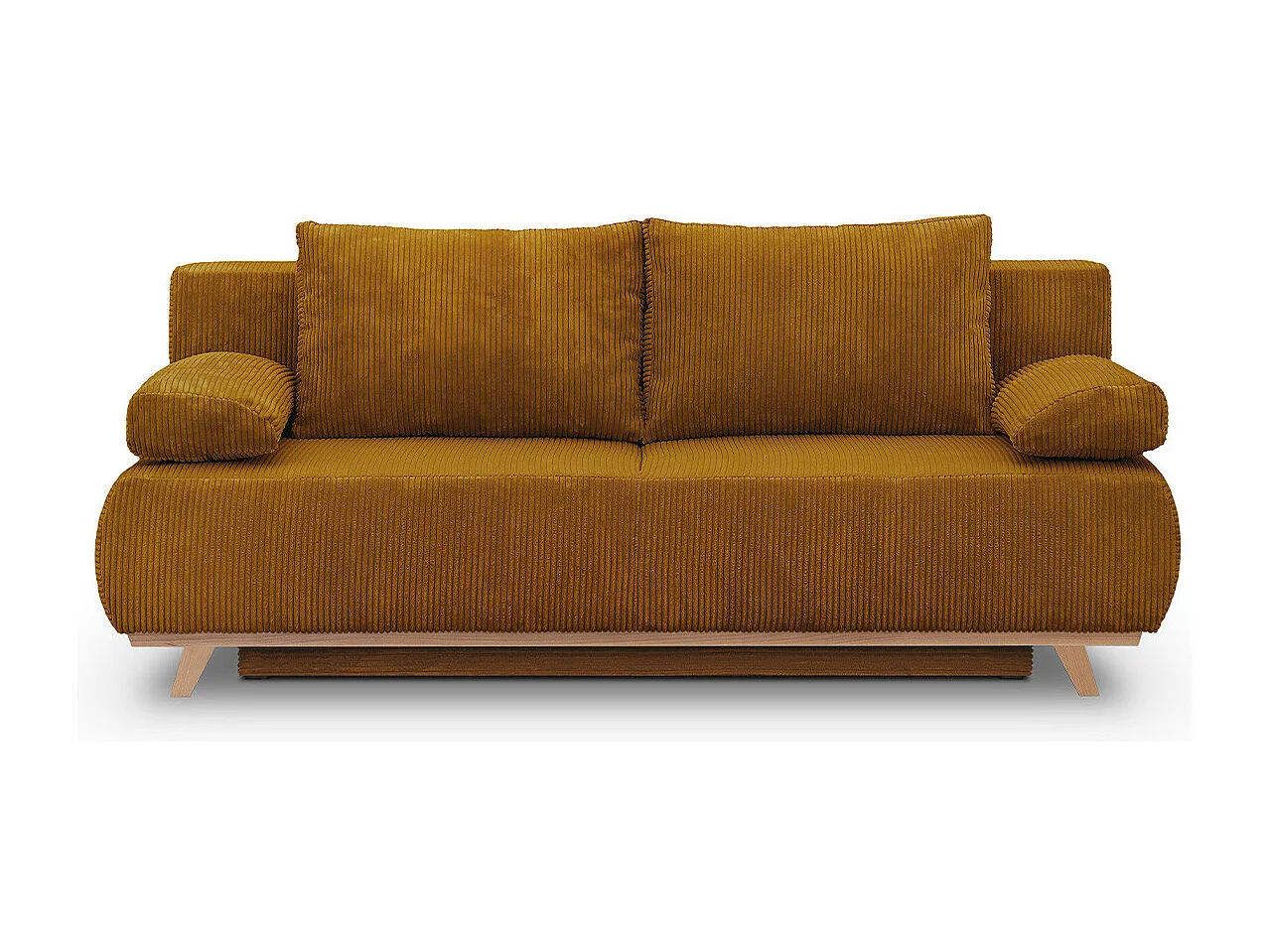 Canapé convertible 3 places avec coffre de rangement en velours côtelé jaune moutarde - Laria