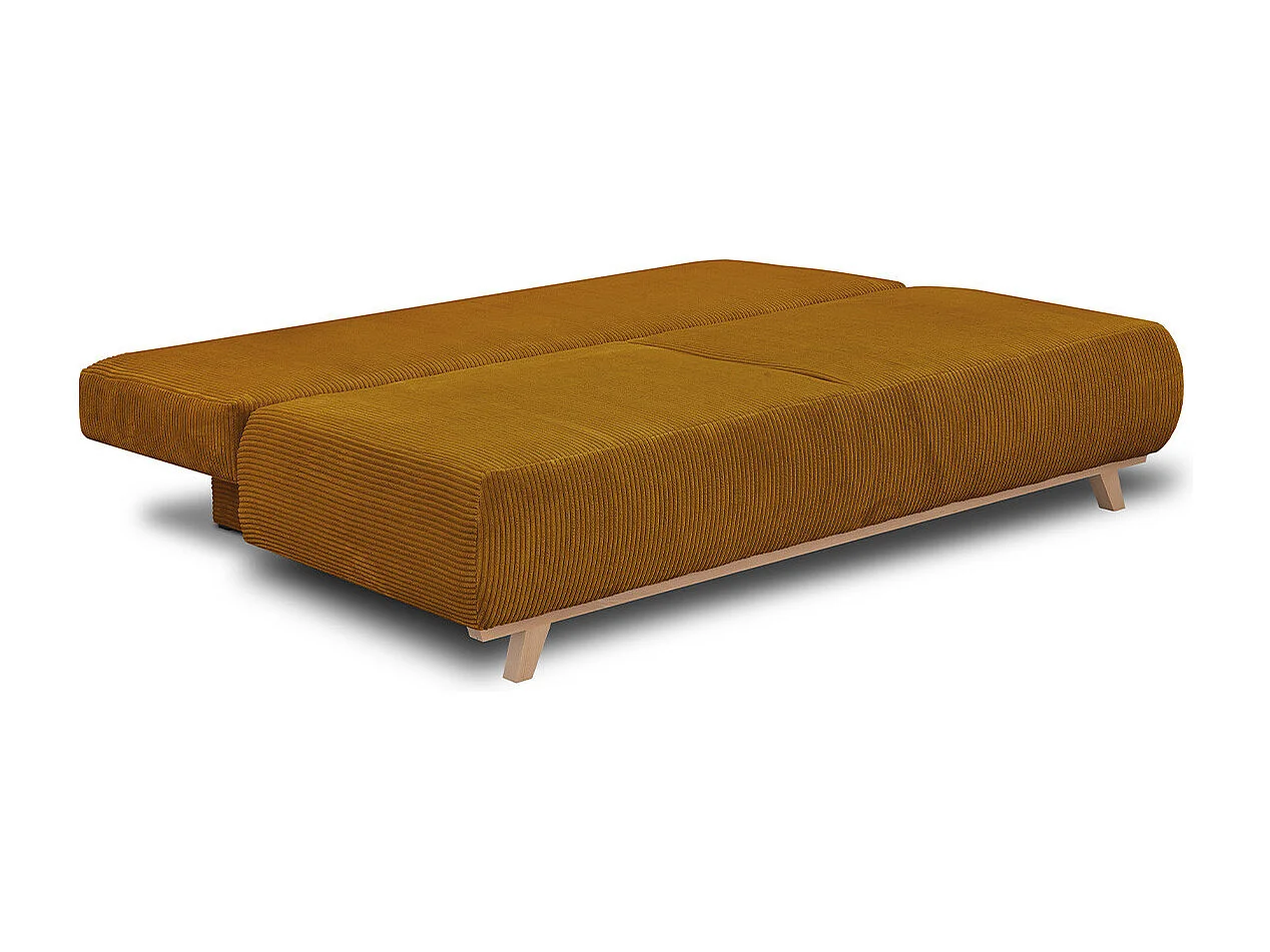 Canapé convertible 3 places avec coffre de rangement en velours côtelé jaune moutarde - Laria