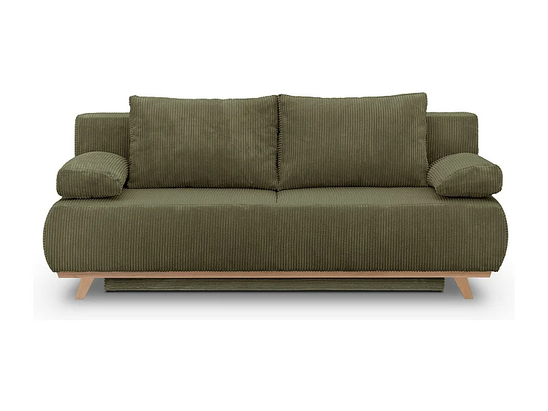 Canapé convertible 3 places avec coffre de rangement en velours côtelé vert kaki - Laria
