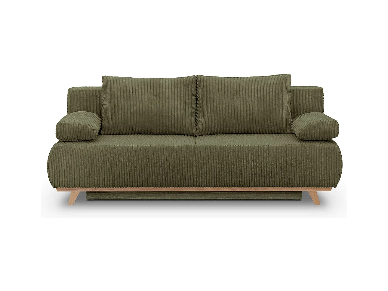 Canapé convertible 3 places avec coffre de rangement en velours côtelé vert kaki - Laria