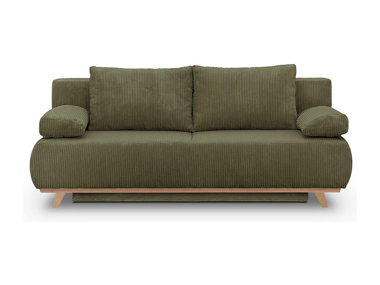 Canapé convertible 3 places avec coffre de rangement en velours côtelé vert kaki - Laria