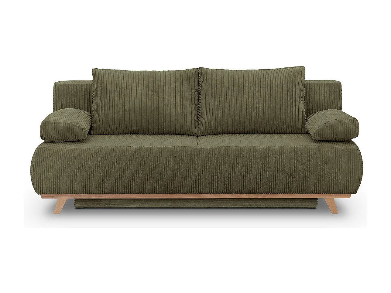 Canapé convertible 3 places avec coffre de rangement en velours côtelé vert kaki - Laria
