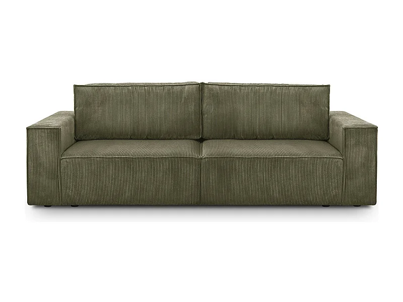 Canapé convertible 3 Places avec coffre de rangement en velours côtelé vert kaki - Harper