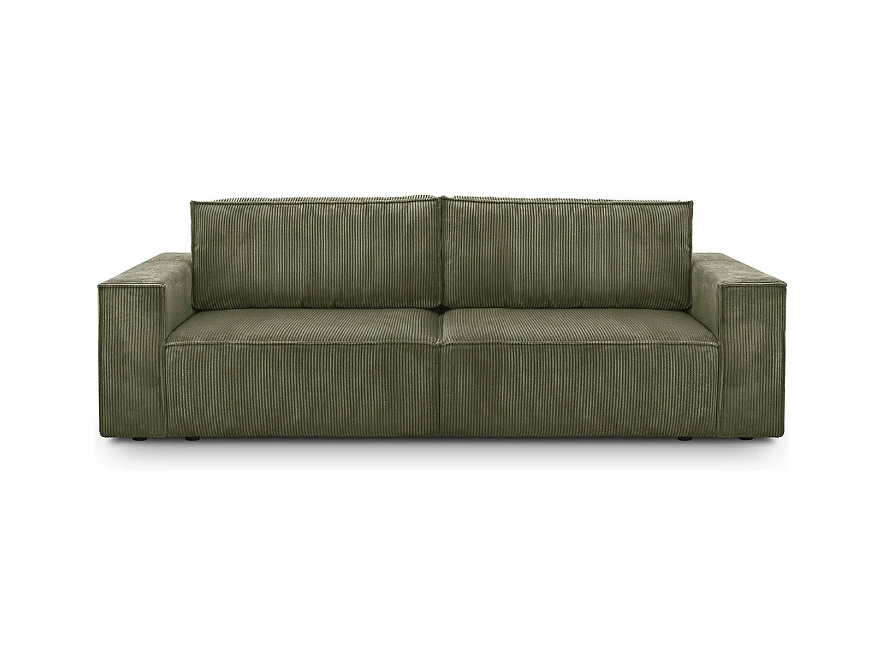 Canapé convertible 3 Places avec coffre de rangement en velours côtelé vert kaki - Harper