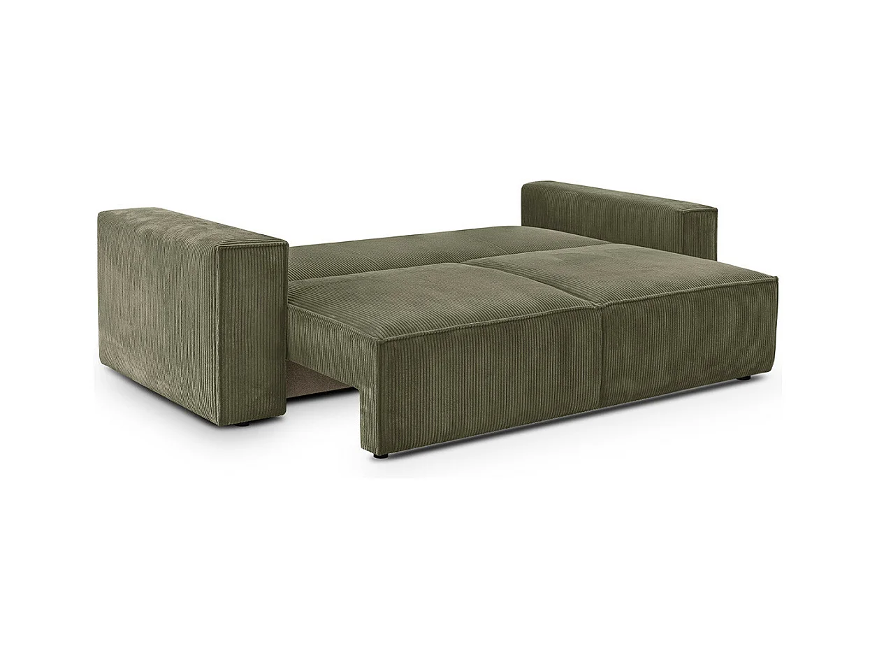Canapé convertible 3 Places avec coffre de rangement en velours côtelé vert kaki - Harper
