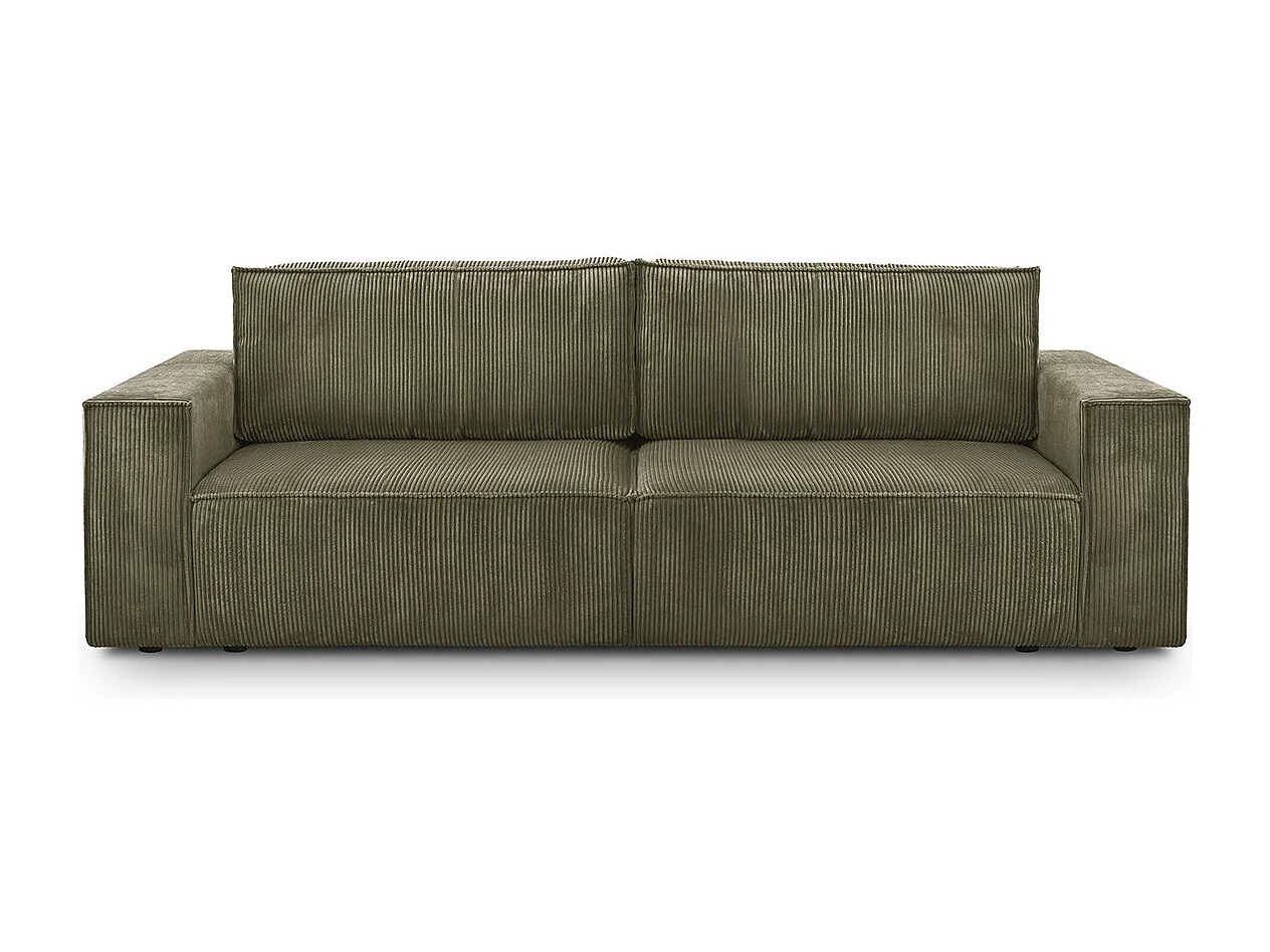 Canapé convertible 3 Places avec coffre de rangement en velours côtelé vert kaki - Harper