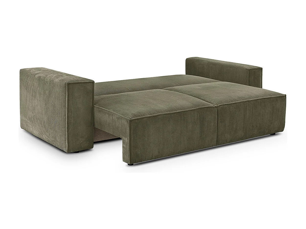 Canapé convertible 3 Places avec coffre de rangement en velours côtelé vert kaki - Harper