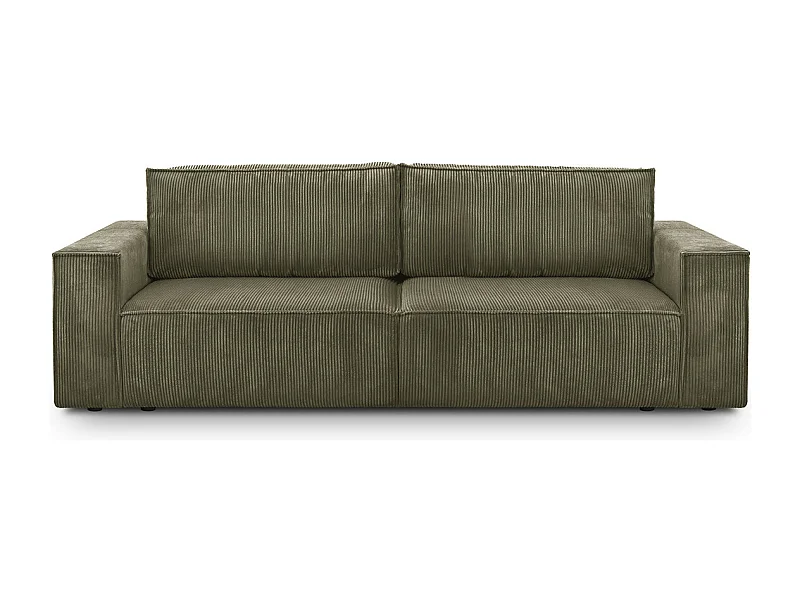 Canapé convertible 3 Places avec coffre de rangement en velours côtelé vert kaki - Harper