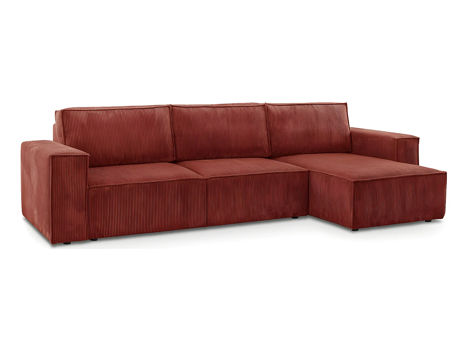 Canapé d'angle convertible réversible 5 places avec coffre de rangement en velours côtelé rouille - Harper