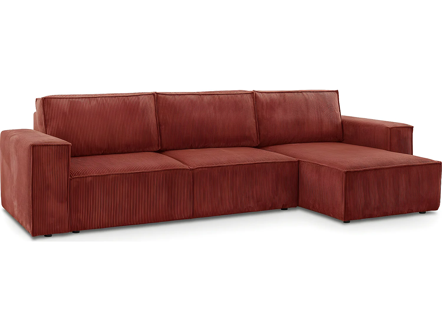 Canapé d'angle convertible réversible 5 places avec coffre de rangement en velours côtelé rouille - Harper