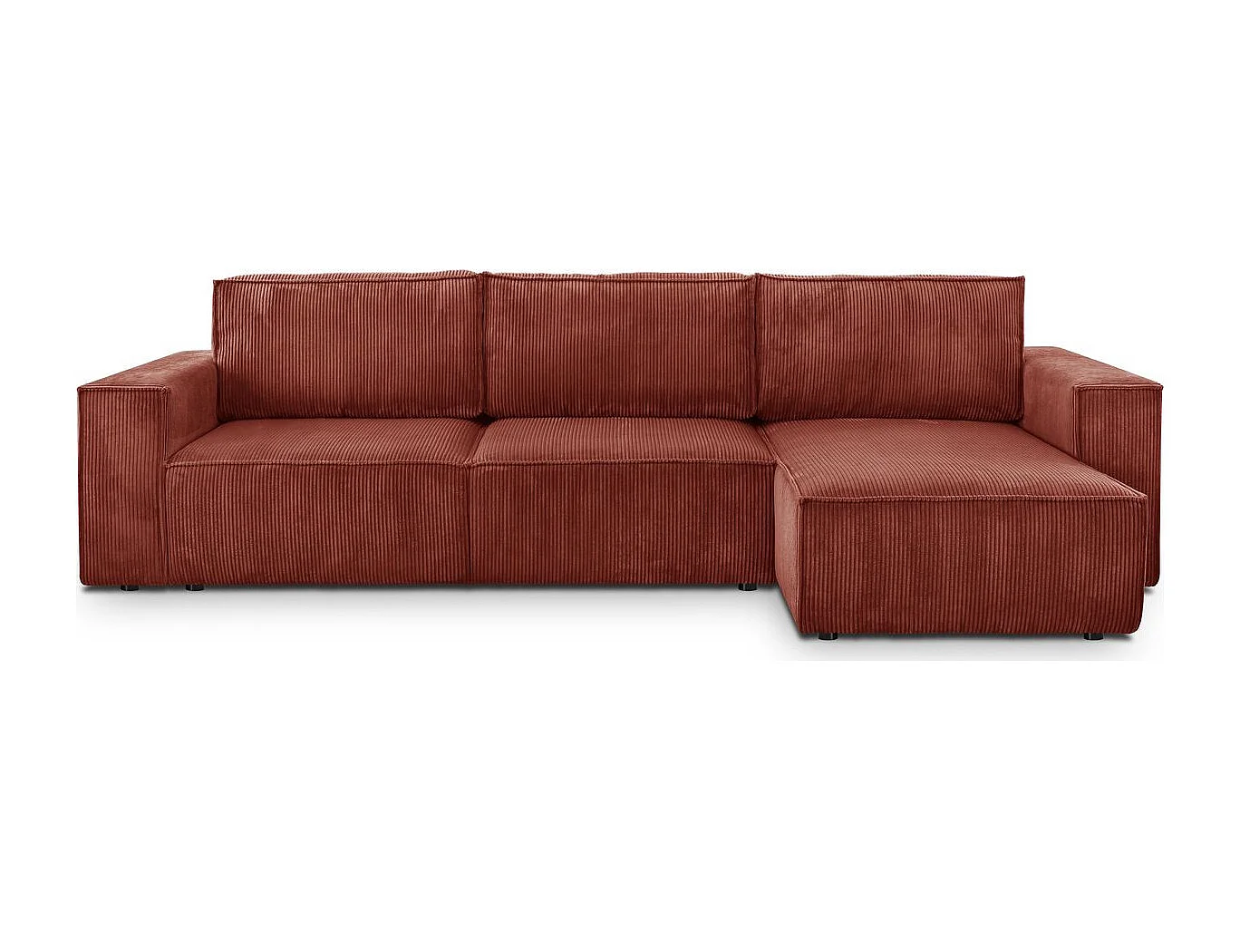 Canapé d'angle convertible réversible 5 places avec coffre de rangement en velours côtelé rouille - Harper