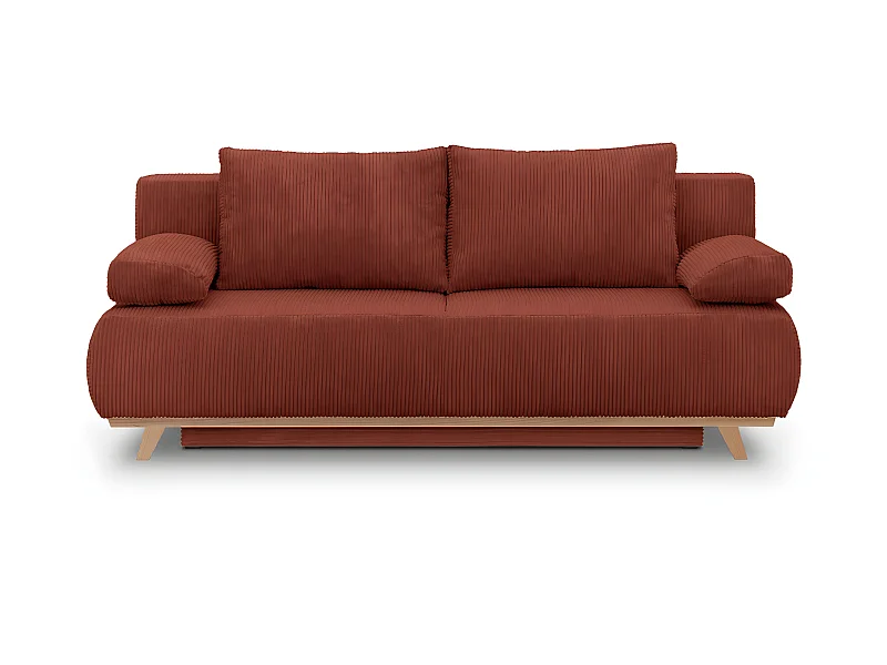 Canapé convertible 3 places avec coffre de rangement en velours côtelé rouille - Laria
